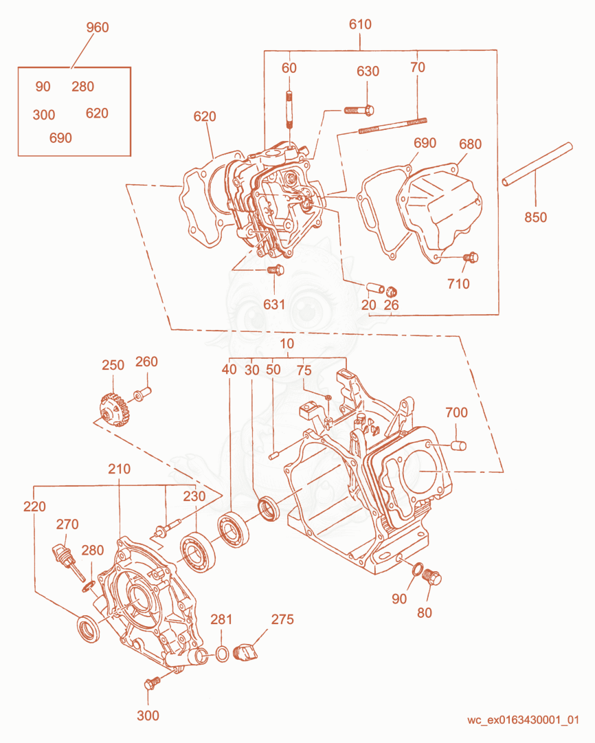 Exploded parts diagram of the Crankcase cpl. of a Wacker Neuson CT36-9, with numbered balloons