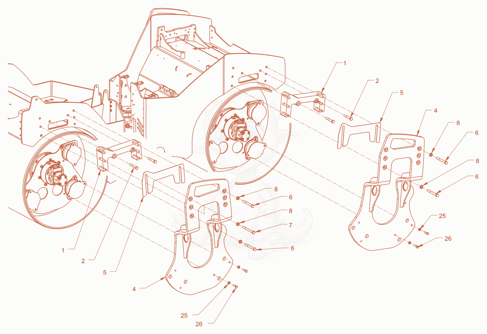 Exploded parts diagram of the mounting of a Wacker Neuson RD40-130, with numbered balloons