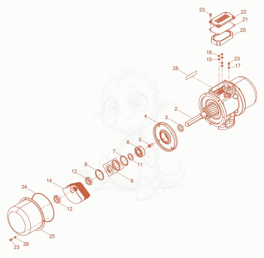 Exploded parts diagram of the External Vibrator cpl. of a Wacker Neuson AR61/3/400, with numbered balloons
