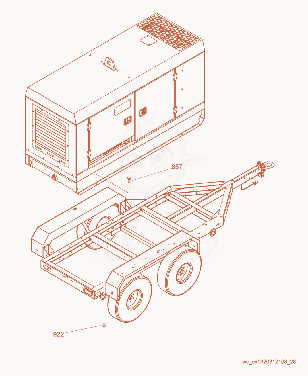 Exploded parts diagram of the Upper Enclosure of a Wacker Neuson G240, with numbered balloons