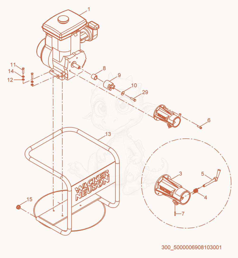 Exploded parts diagram of the Drive cpl. of a Wacker Neuson RD3.7, with numbered balloons