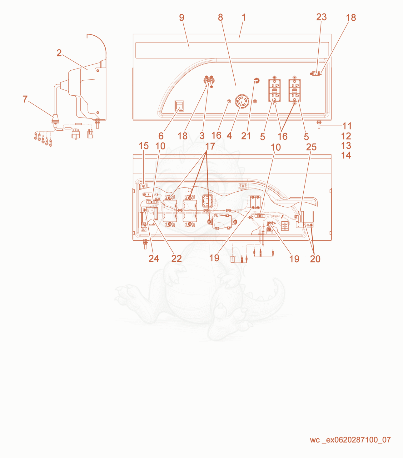 Exploded parts diagram of the Control Box cpl. of a Wacker Neuson GV3800A, with numbered balloons