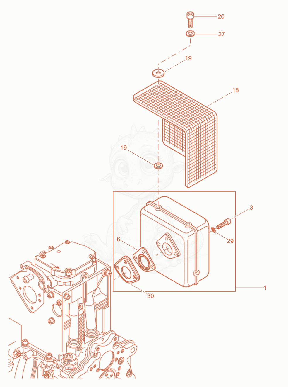 Exploded parts diagram of the Exhaust Silencer of a Wacker Neuson RD7HF, with numbered balloons