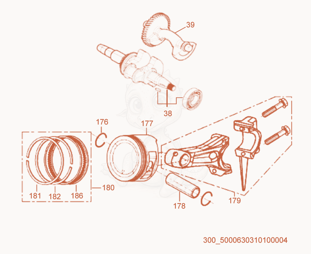 Exploded parts diagram of the Crankshaft/Piston of a Wacker Neuson ML440, with numbered balloons