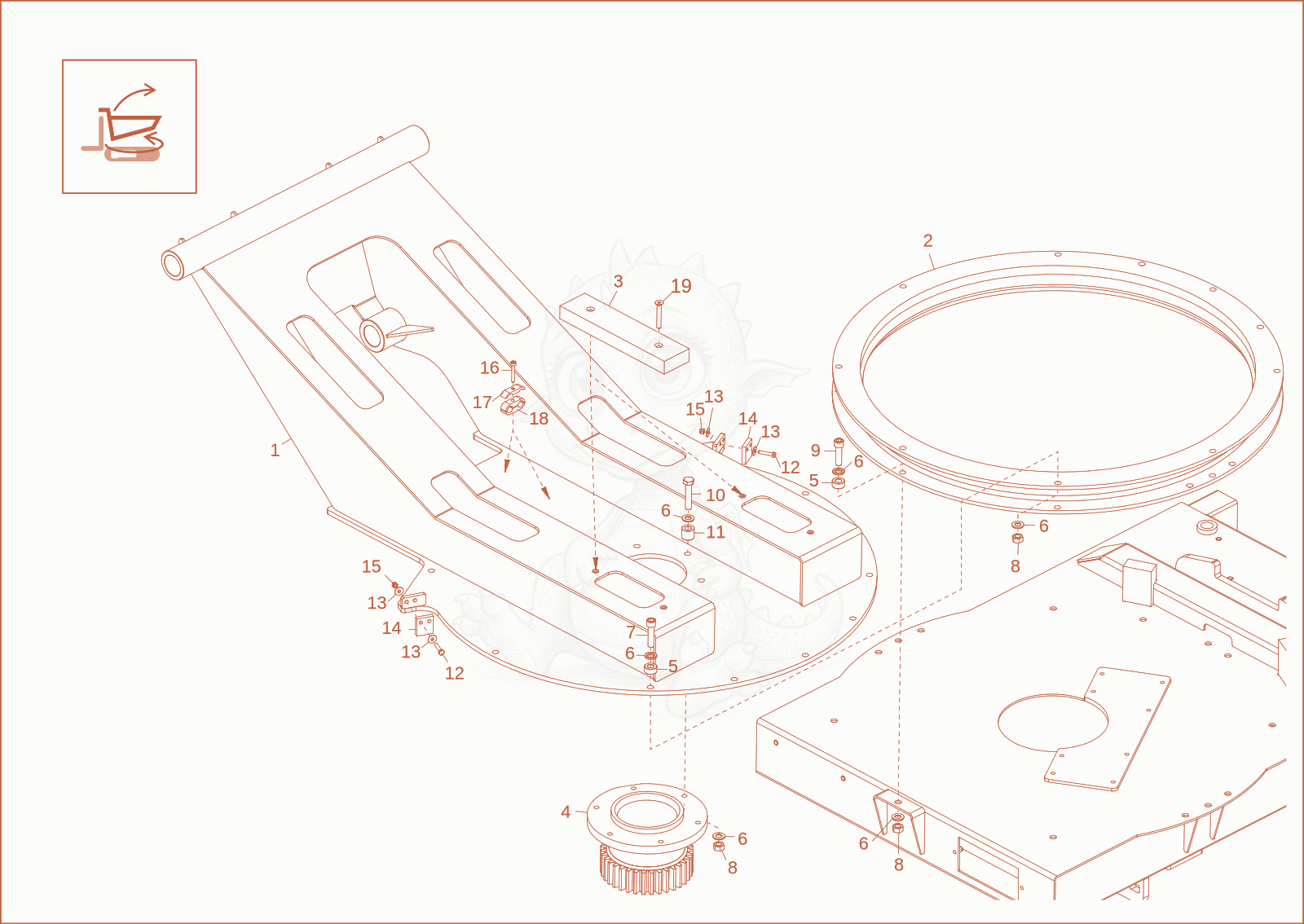 Despiece del SWING BRACKET (OPTION) de una máquina Wacker Neuson DT25, con globos numerados