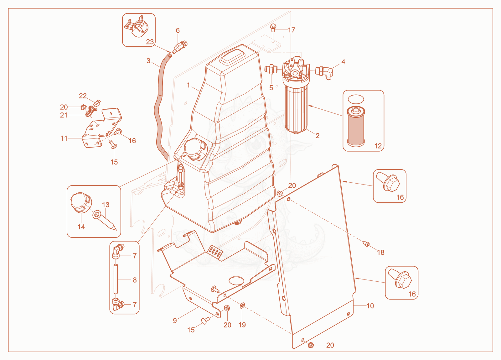 Exploded parts diagram of the Hydraulic Tank of a Wacker Neuson ST50(S06-7), with numbered balloons