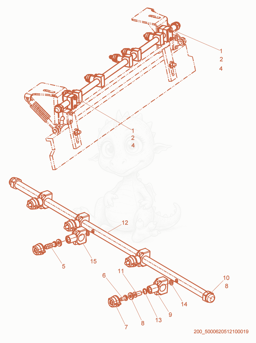 Exploded parts diagram of the Spray Bar of a Wacker Neuson RD27-100, with numbered balloons