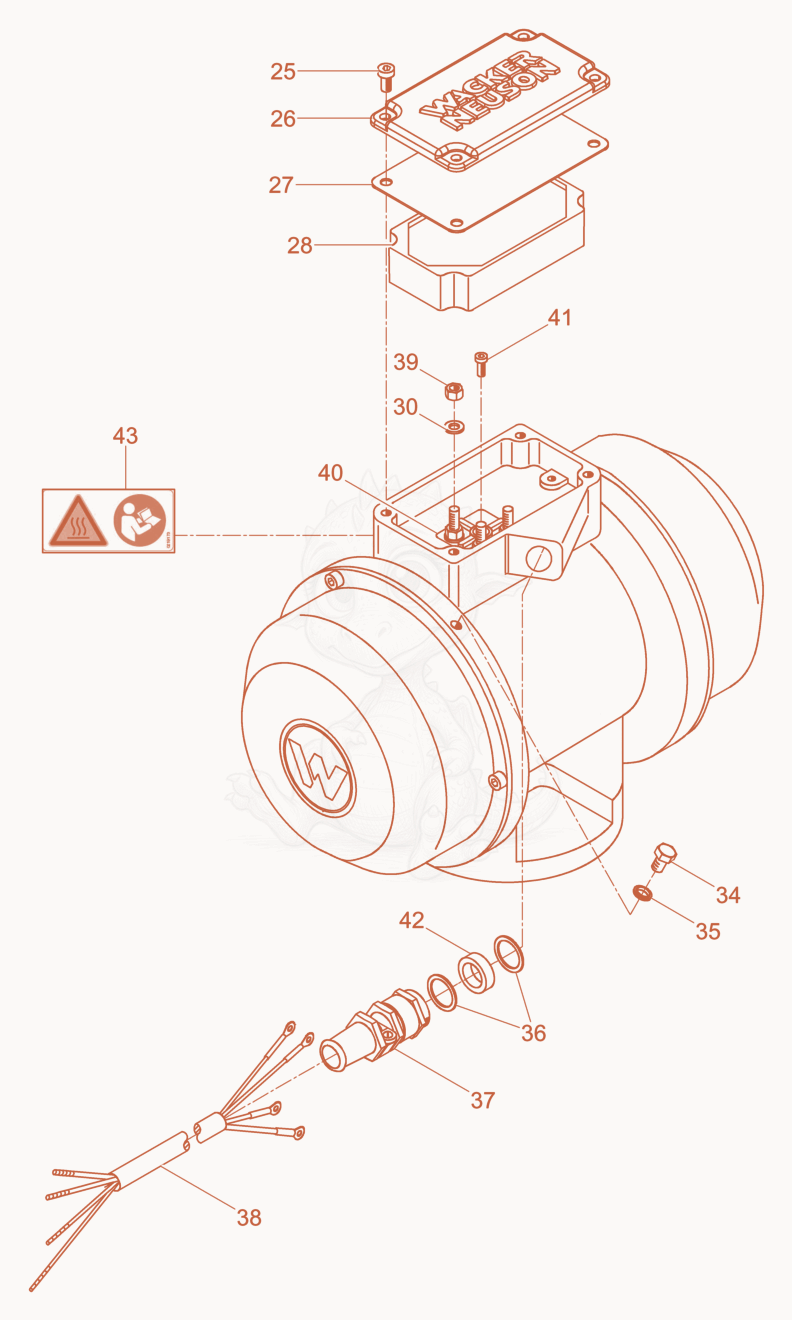 Exploded parts diagram of the External Vibrator cpl. of a Wacker Neuson AR51/6/042, with numbered balloons