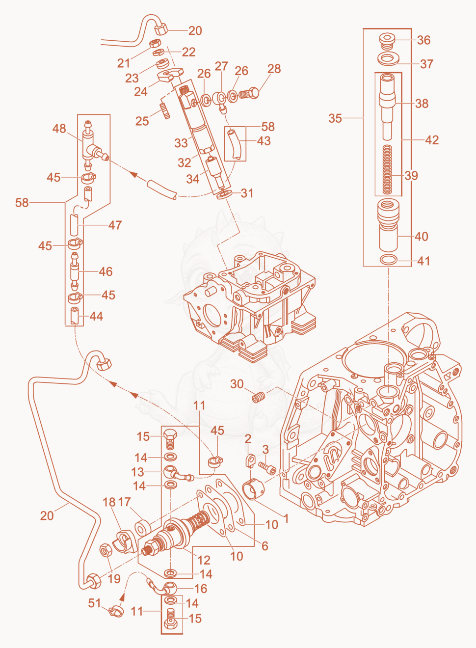 Exploded parts diagram of the Injection Equipment of a Wacker Neuson DPU5045HEUS, with numbered balloons