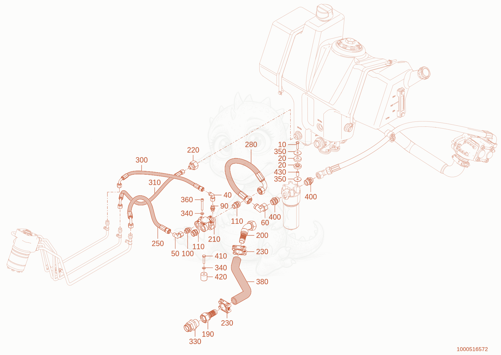 Exploded parts diagram of the Tubing steering unit of a Wacker Neuson WL750(A04-01), with numbered balloons
