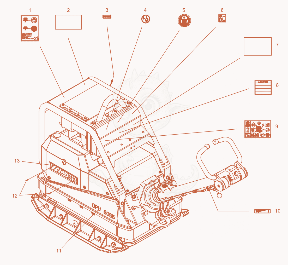 Exploded parts diagram of the Labels of a Wacker Neuson DPU6055, with numbered balloons