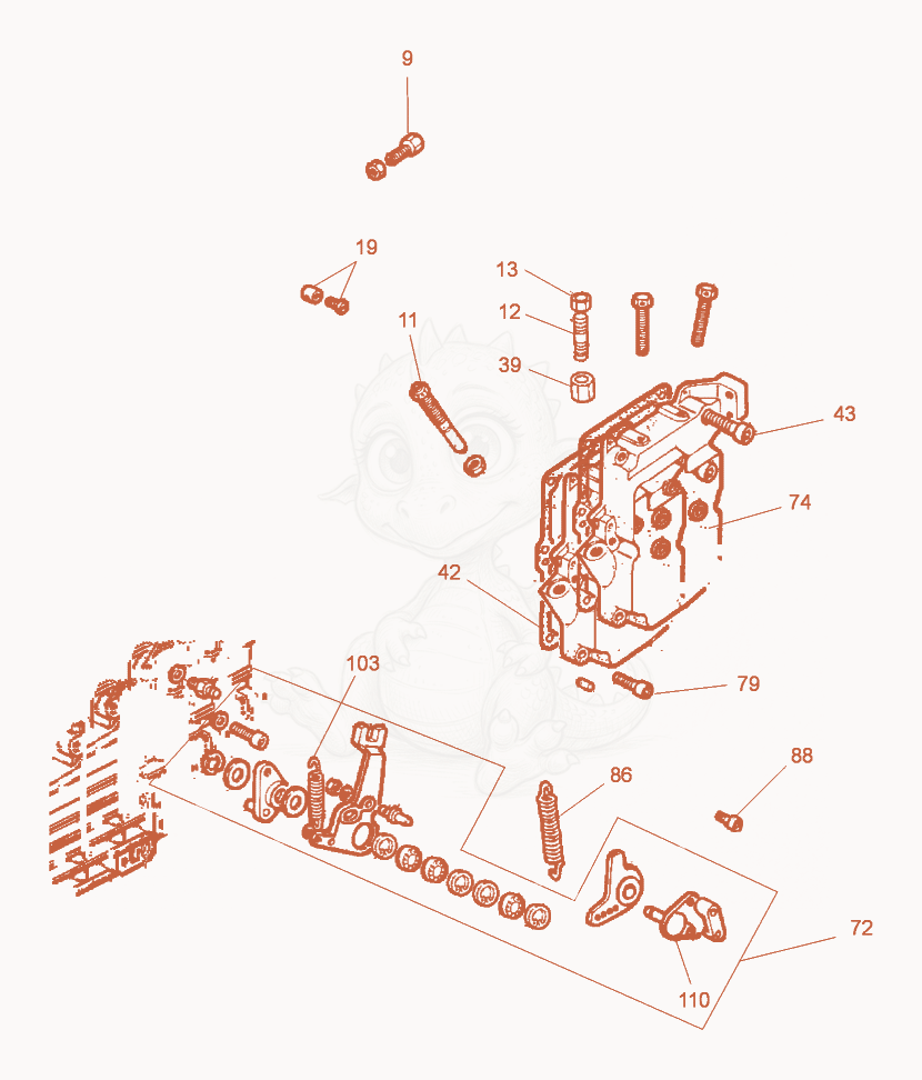 Exploded parts diagram of the Timing/Speed Governor of a Wacker Neuson DPU9070, with numbered balloons