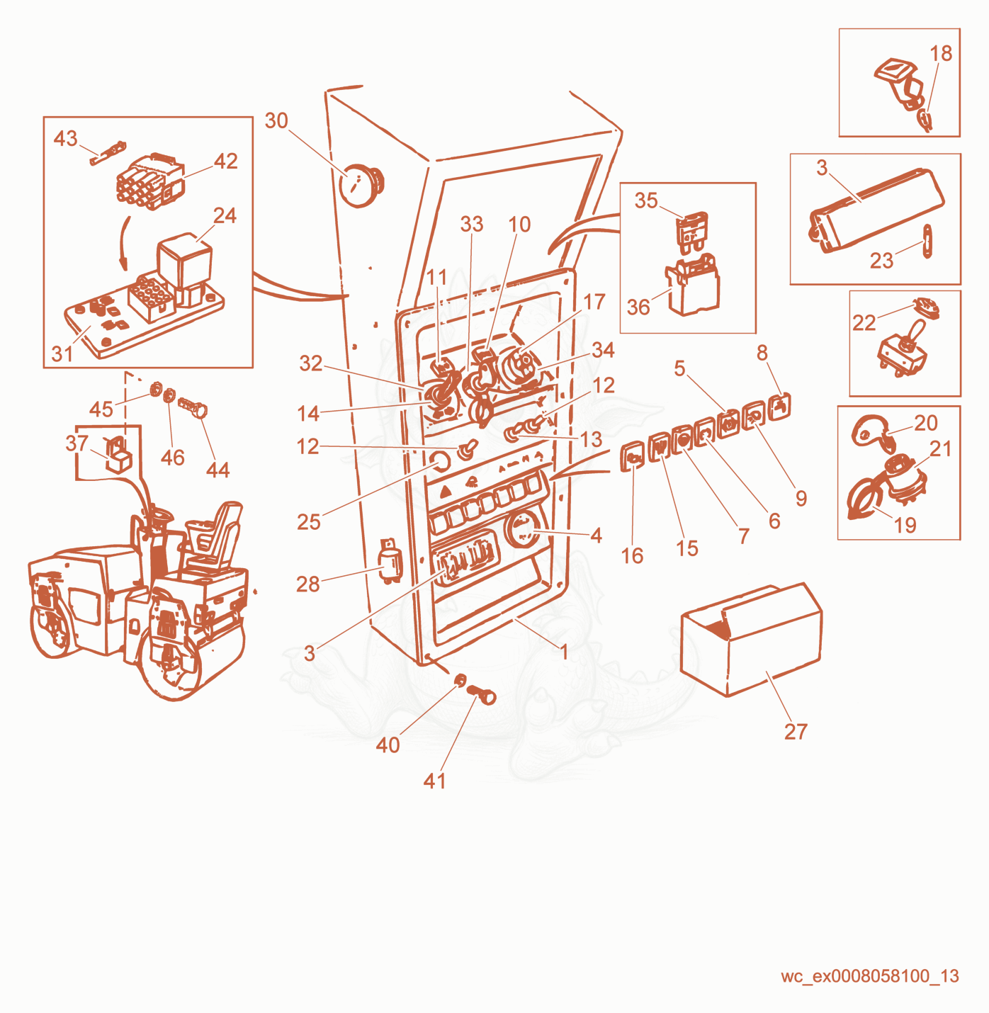 Exploded parts diagram of the Instruments Panel of a Wacker Neuson RD25, with numbered balloons