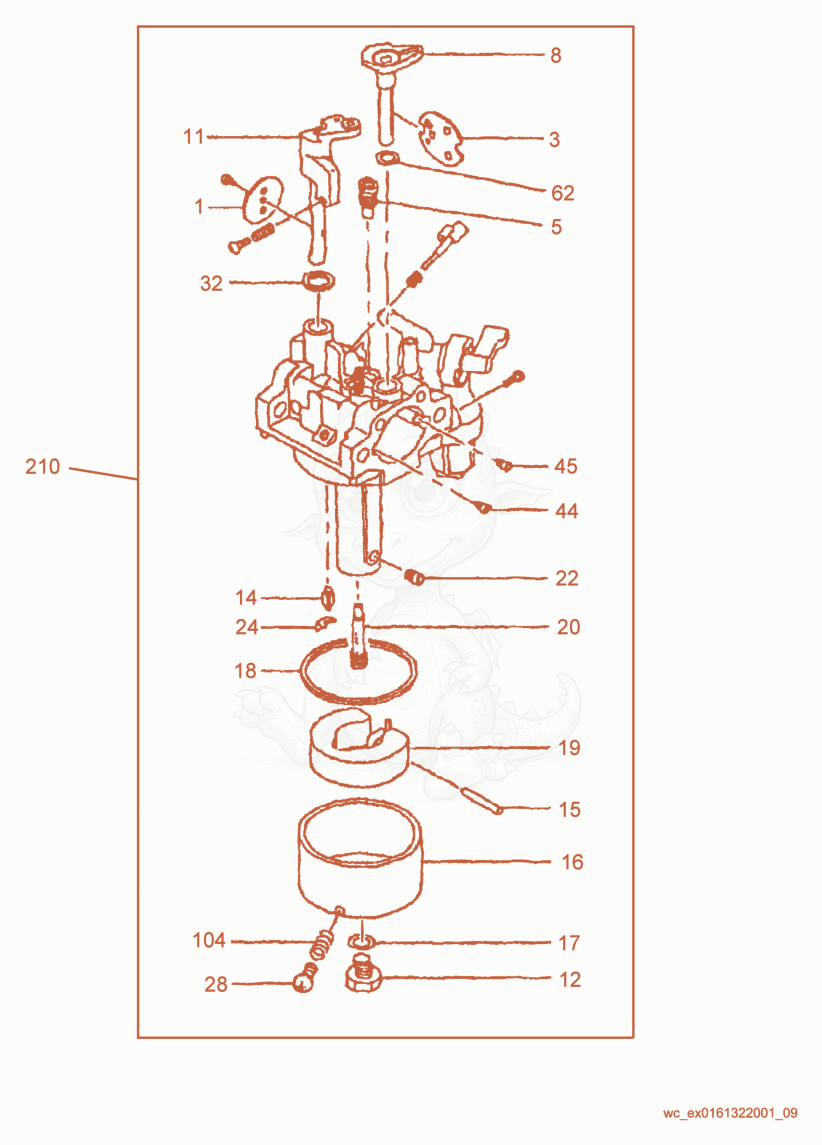 Exploded parts diagram of the Carburetor cpl. of a Wacker Neuson PDI2, with numbered balloons