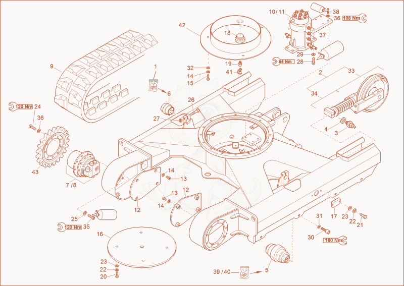 Exploded parts diagram of the undercarriage of a Wacker Neuson 3503RD, with numbered balloons