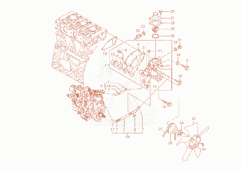 Exploded parts diagram of the cooling system of a Wacker Neuson 2001, with numbered balloons