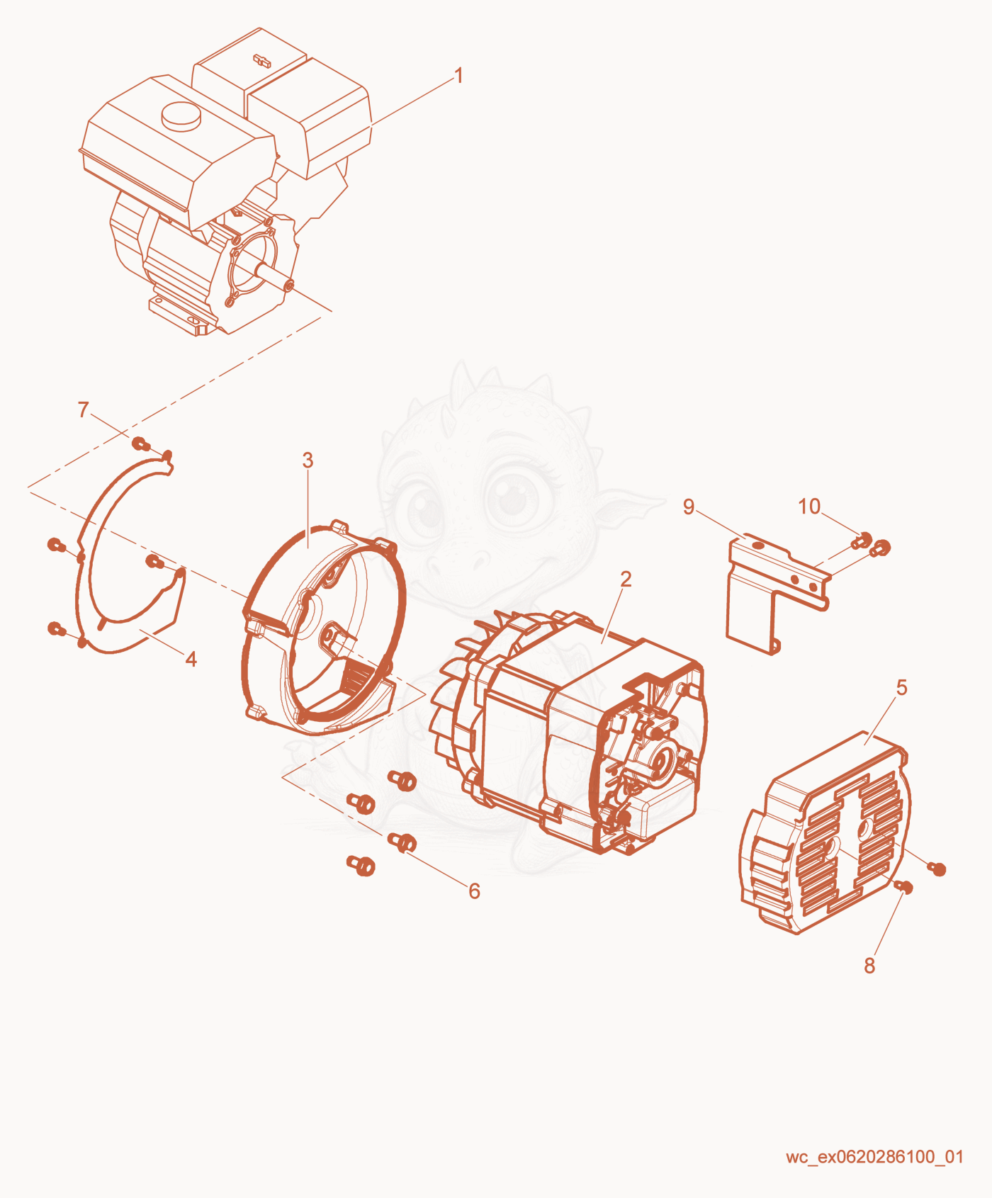 Exploded parts diagram of the Generator cpl. of a Wacker Neuson GV2500A, with numbered balloons