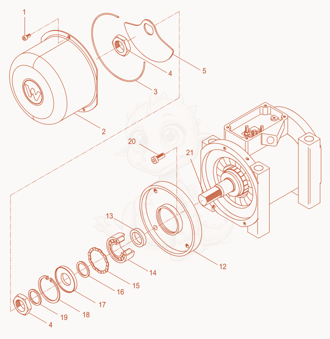 Exploded parts diagram of the External Vibrator cpl. of a Wacker Neuson AR54/3/440, with numbered balloons