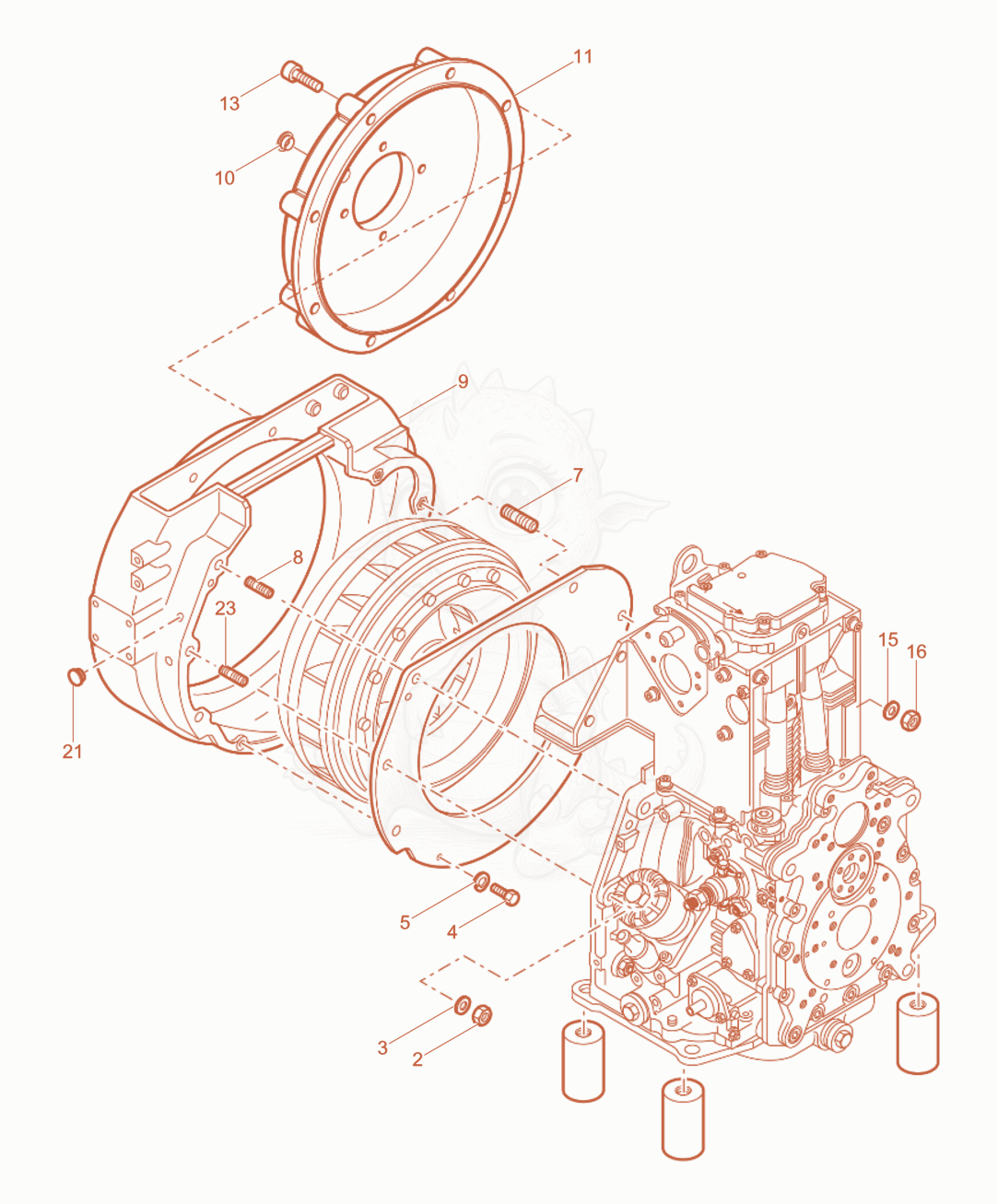 Exploded parts diagram of the Coupling housing of a Wacker Neuson RD7HEHF, with numbered balloons