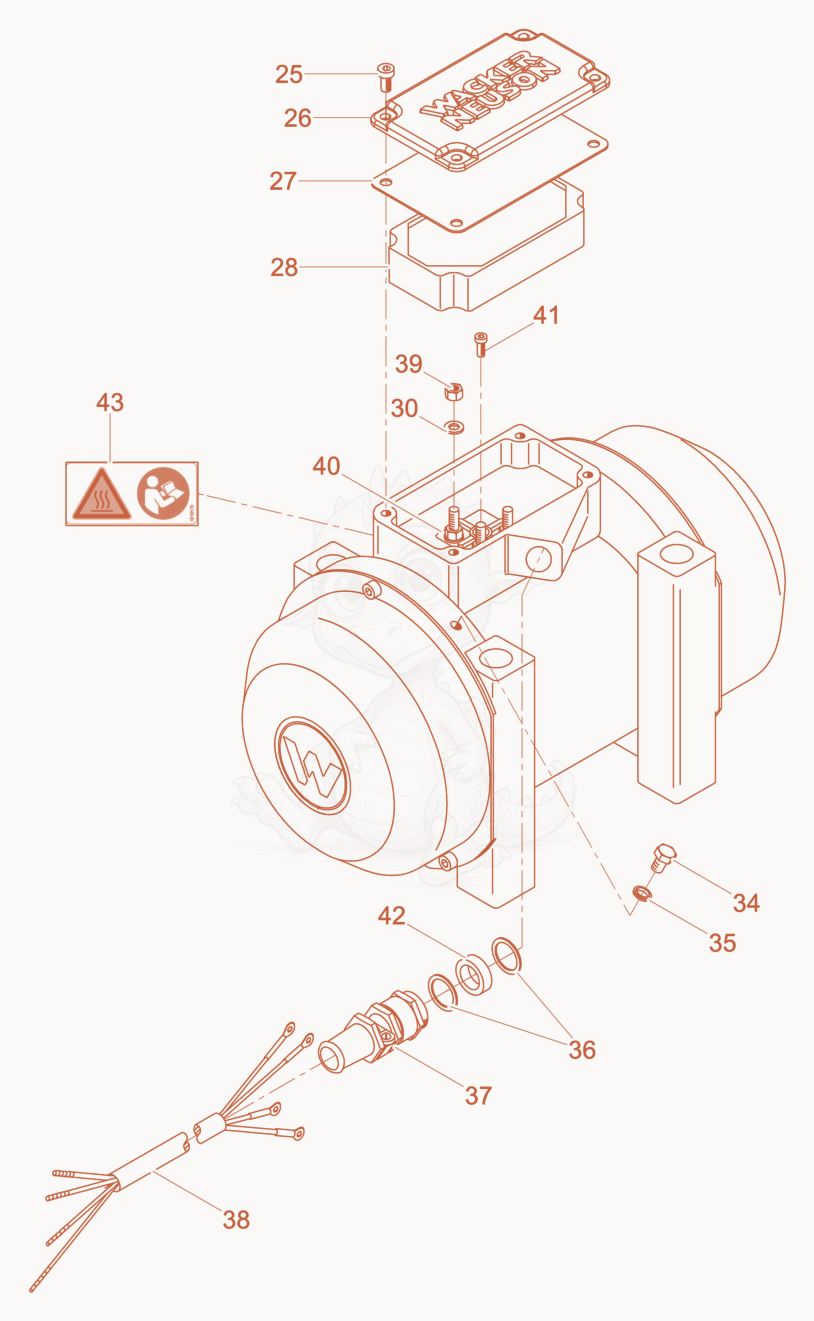 Exploded parts diagram of the External Vibrator cpl. of a Wacker Neuson AR54/6/042, with numbered balloons