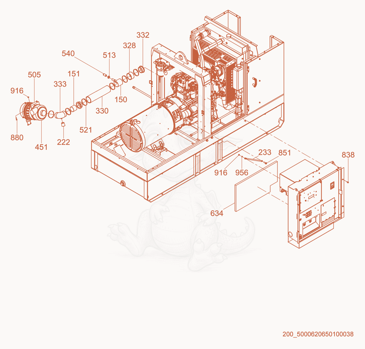 Exploded parts diagram of the Control Panel/Air Cleaner of a Wacker Neuson G100, with numbered balloons