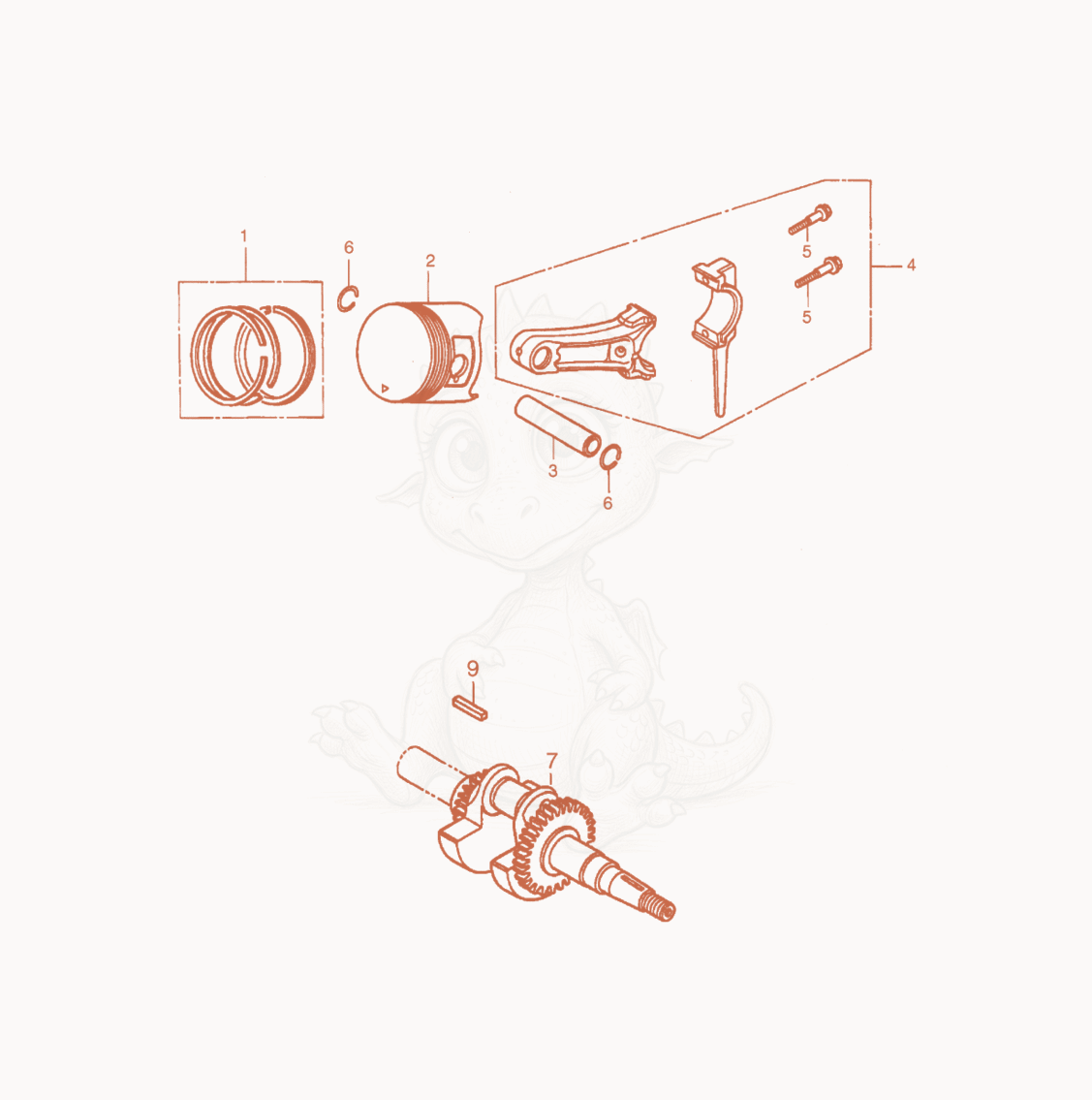 Exploded parts diagram of the Piston/Crankshaft of a Wacker Neuson GV2500A, with numbered balloons