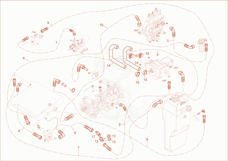 Exploded parts diagram of the HYDRAULIC PUMP INSTALLATION of a Wacker Neuson ST45(S04-04), with numbered balloons