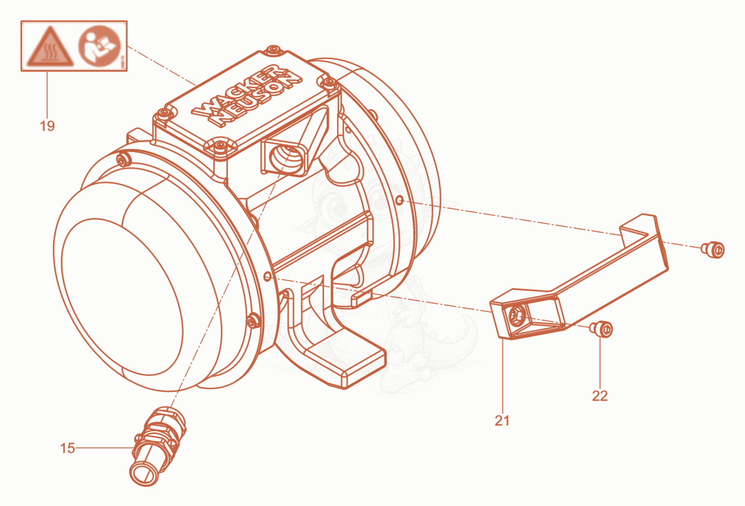 Exploded parts diagram of the External Vibrator cpl. of a Wacker Neuson AR52/6/042SEA, with numbered balloons