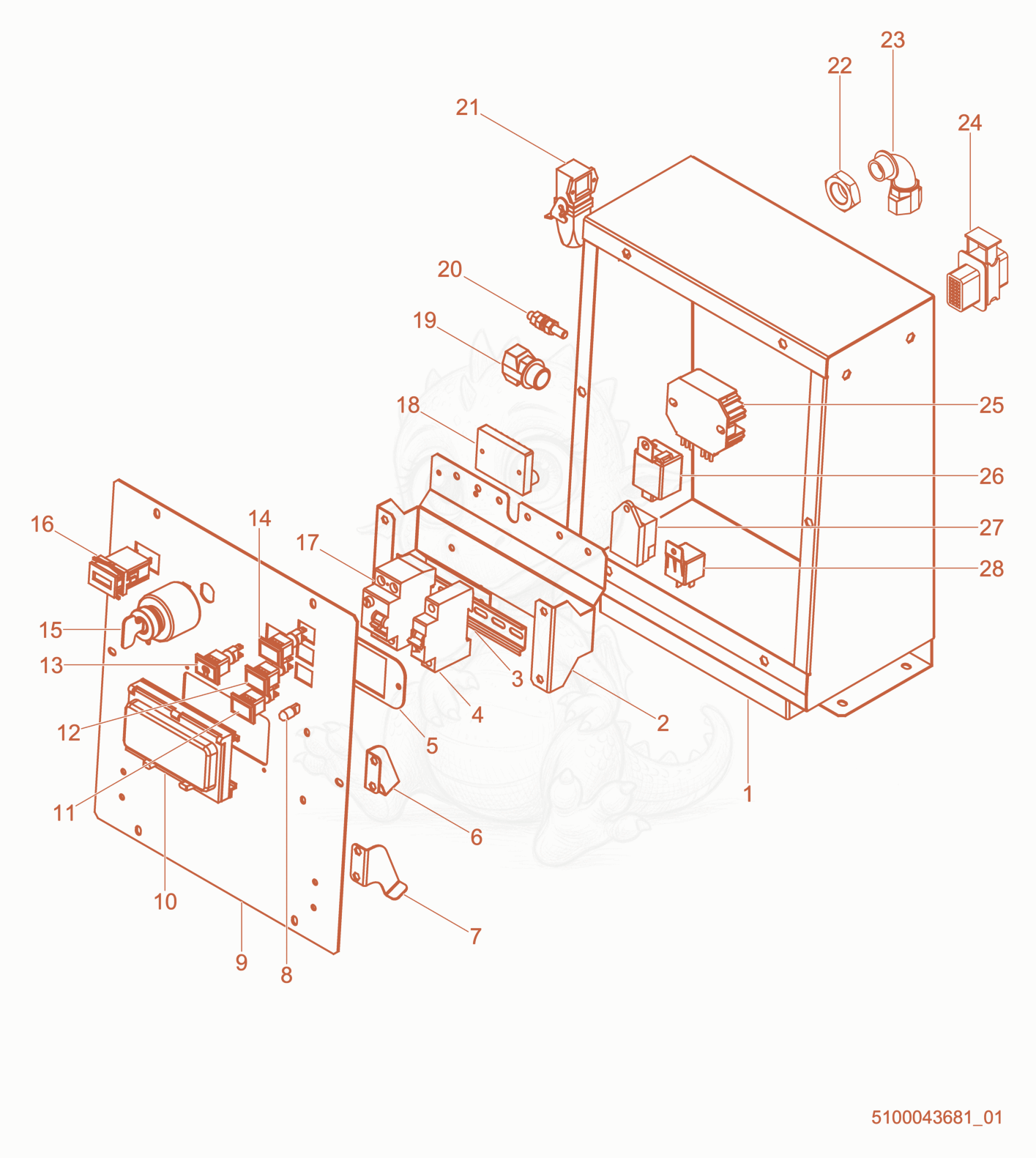 Exploded parts diagram of the Control Panel 2 of a Wacker Neuson LTS7K, with numbered balloons