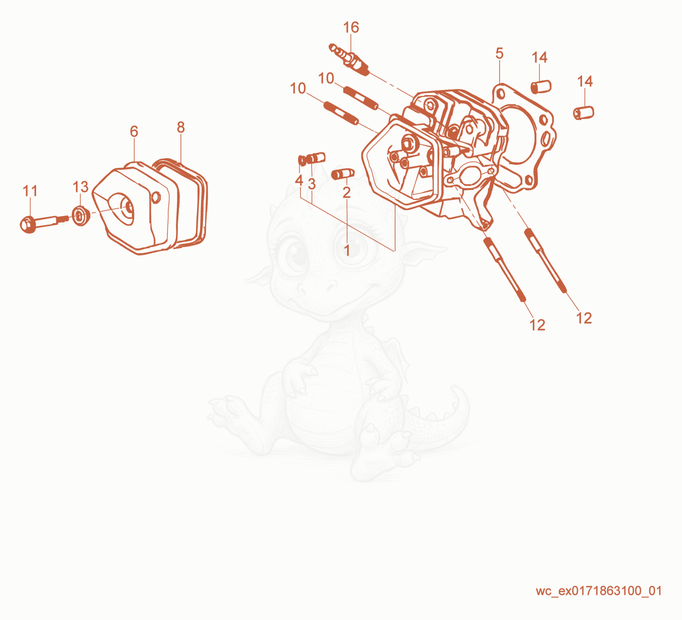 Exploded parts diagram of the Cylinder Head of a Wacker Neuson GV6600A, with numbered balloons