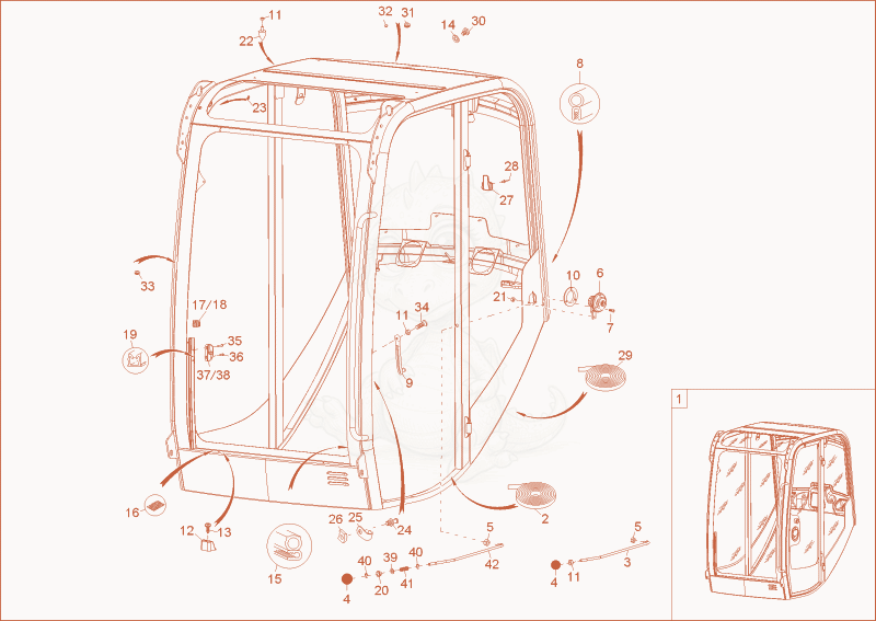 Exploded parts diagram of the CABIN FRAME of a Wacker Neuson 2404, with numbered balloons