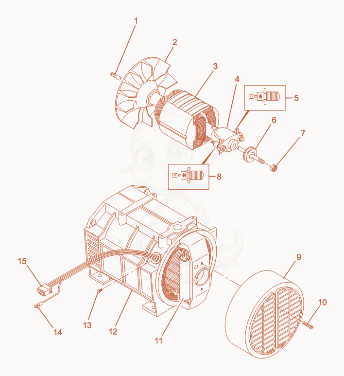 Exploded parts diagram of the Generator Front of a Wacker Neuson G2.1AE, with numbered balloons