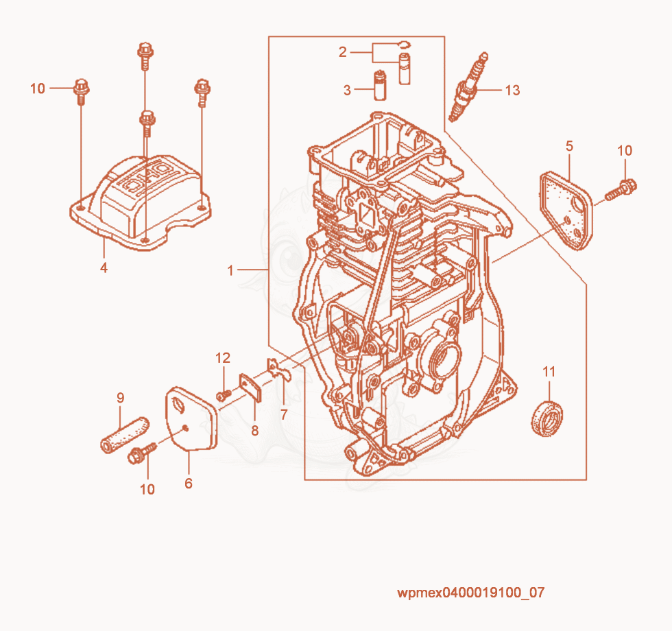 Despiece del Engine Block de una máquina Wacker Neuson WP1030AW, con globos numerados