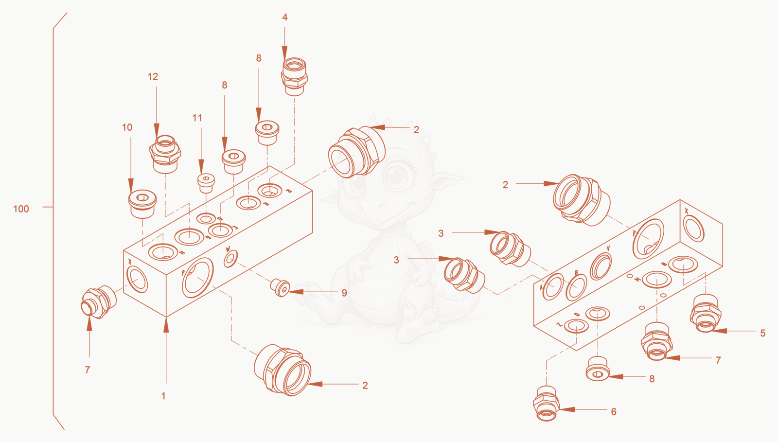 Exploded parts diagram of the hydraulic oil tank of a Wacker Neuson RC110P, with numbered balloons
