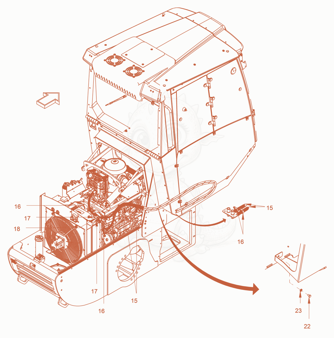 Exploded parts diagram of the Cabin-Heating of a Wacker Neuson RC70VOUS, with numbered balloons