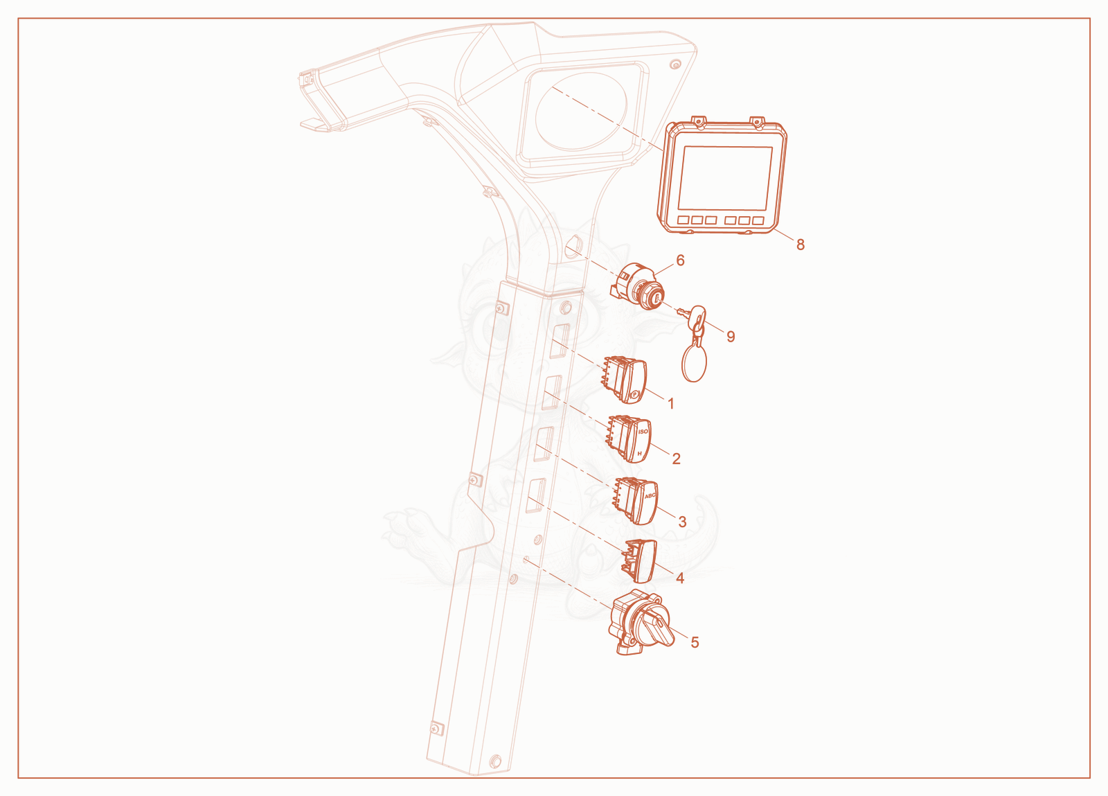 Exploded parts diagram of the Instrument Panel Right of a Wacker Neuson ST45, with numbered balloons