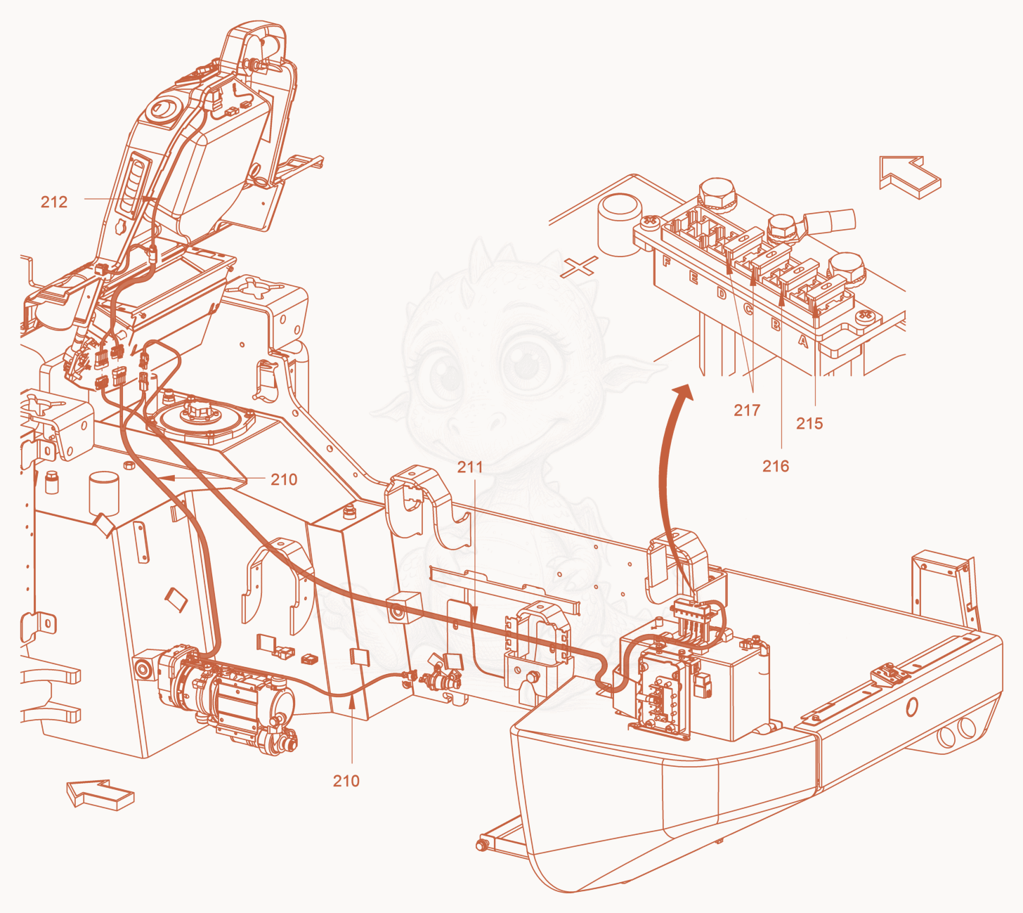 Exploded parts diagram of the park heating of a Wacker Neuson RC110, with numbered balloons