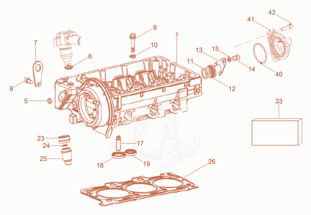 Exploded parts diagram of the Cylinder head of a Wacker Neuson DPU110RLEC970US, with numbered balloons