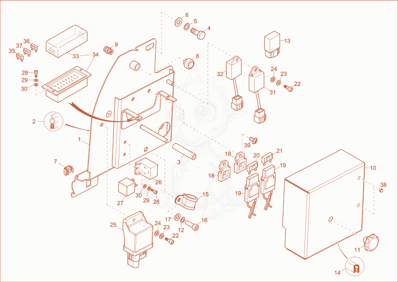 Exploded parts diagram of the relay case of a Wacker Neuson EZ28, with numbered balloons