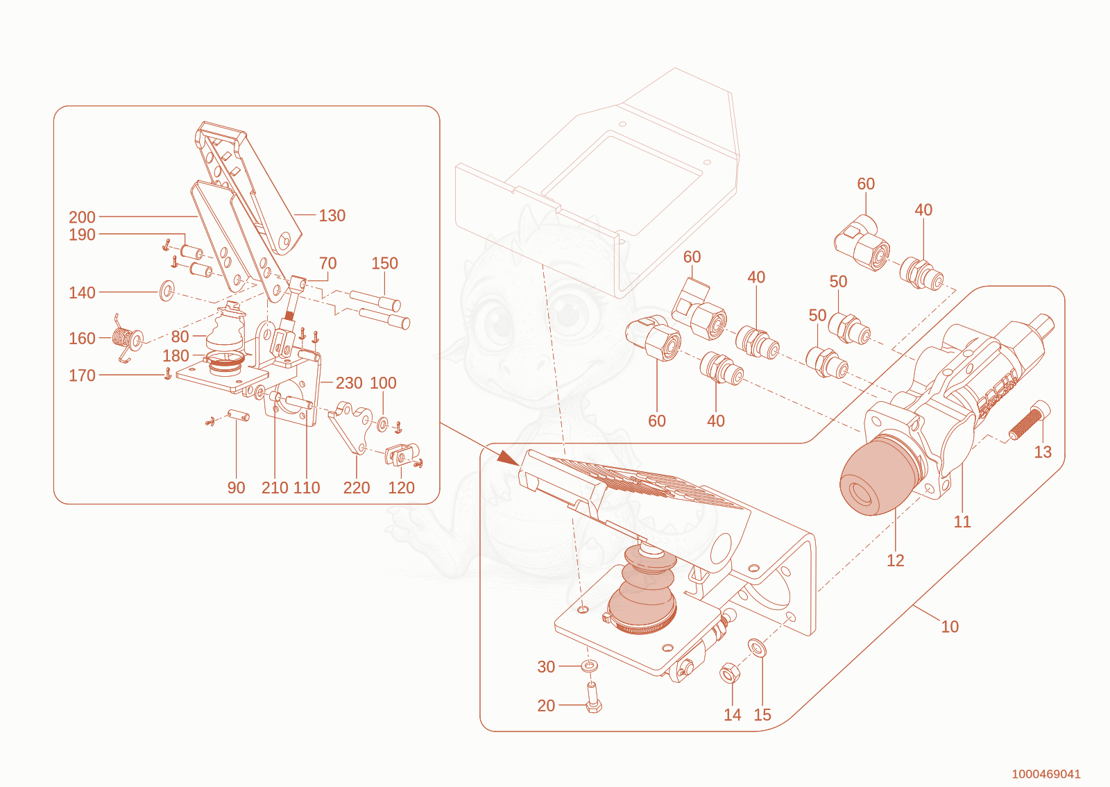 Exploded parts diagram of the brake pedal of a Wacker Neuson WL250(A02-01), with numbered balloons