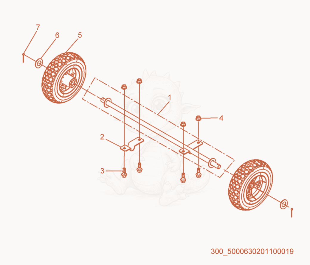 Despiece del Wheel Frame Assembly de una máquina Wacker Neuson MG3SD, con globos numerados