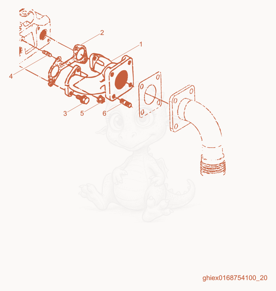 Despiece del Exhaust manifold de una máquina Wacker Neuson HSH650, con globos numerados
