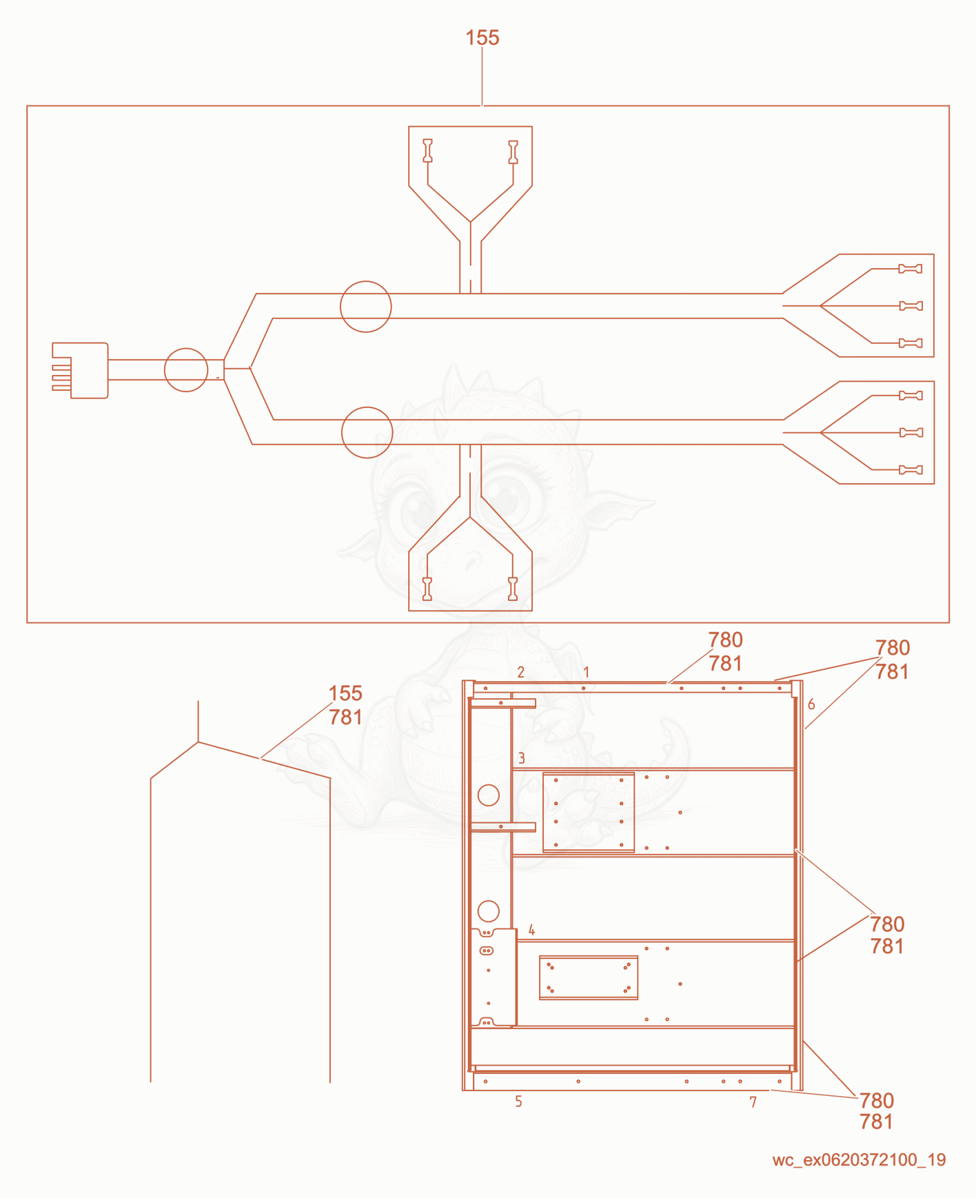 Exploded parts diagram of the Wiring cpl., Trailer of a Wacker Neuson LTW20Z1, with numbered balloons