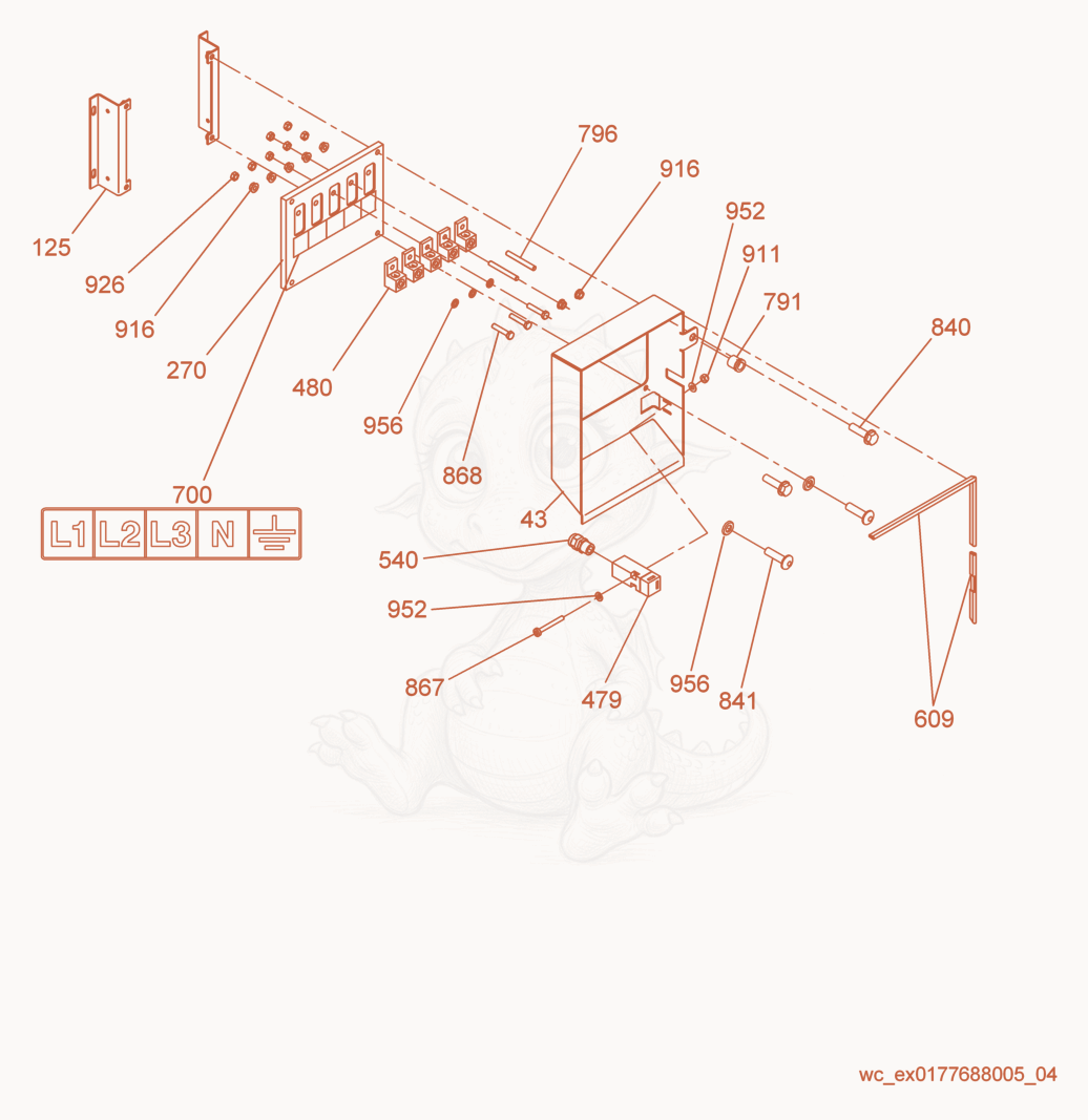Exploded parts diagram of the Control Box/Lug Box cpl. of a Wacker Neuson G25, with numbered balloons