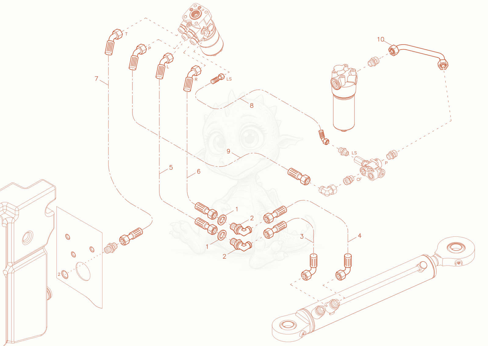 Exploded parts diagram of the STEERING INSTALLATION of a Wacker Neuson DW90-3, with numbered balloons