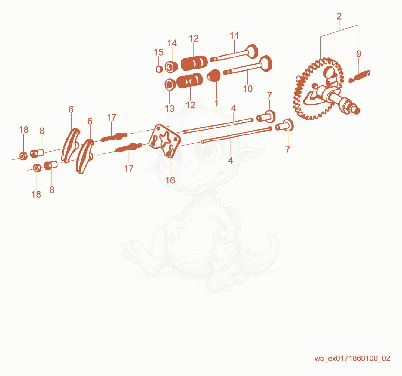 Exploded parts diagram of the Camshaft of a Wacker Neuson GV2500A, with numbered balloons
