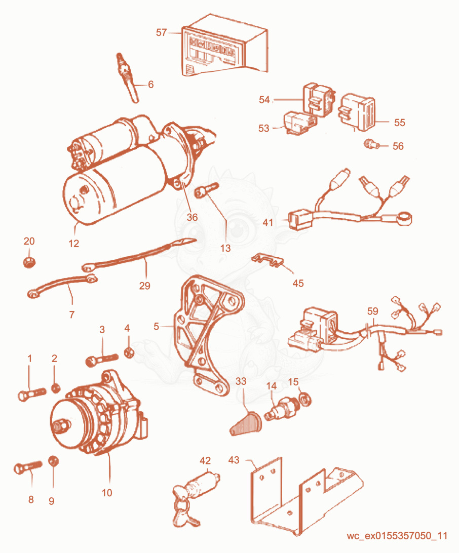 Exploded parts diagram of the Electrical Components of a Wacker Neuson LTC4L, with numbered balloons