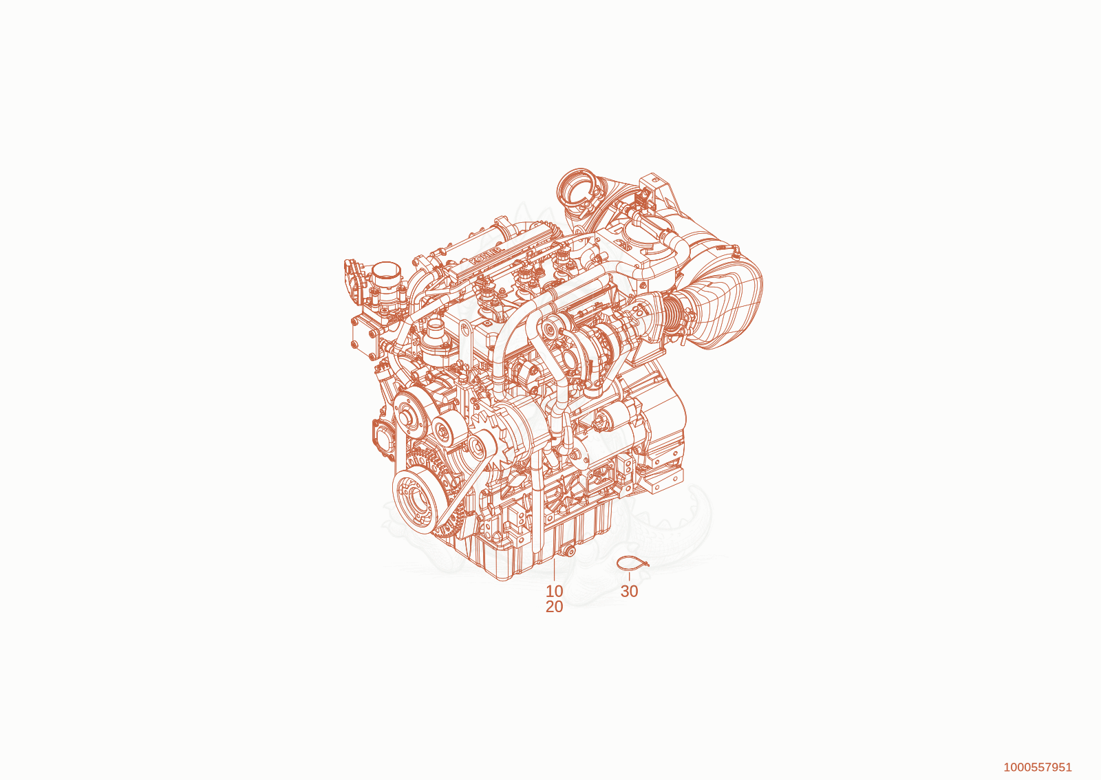Despiece del engine KDI1903TCR de una máquina Wacker Neuson WL750P(A04-05), con globos numerados