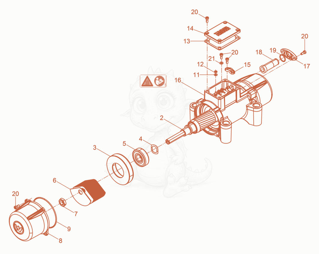 Exploded parts diagram of the External Vibrator cpl. of a Wacker Neuson AR34/3,6/230, with numbered balloons