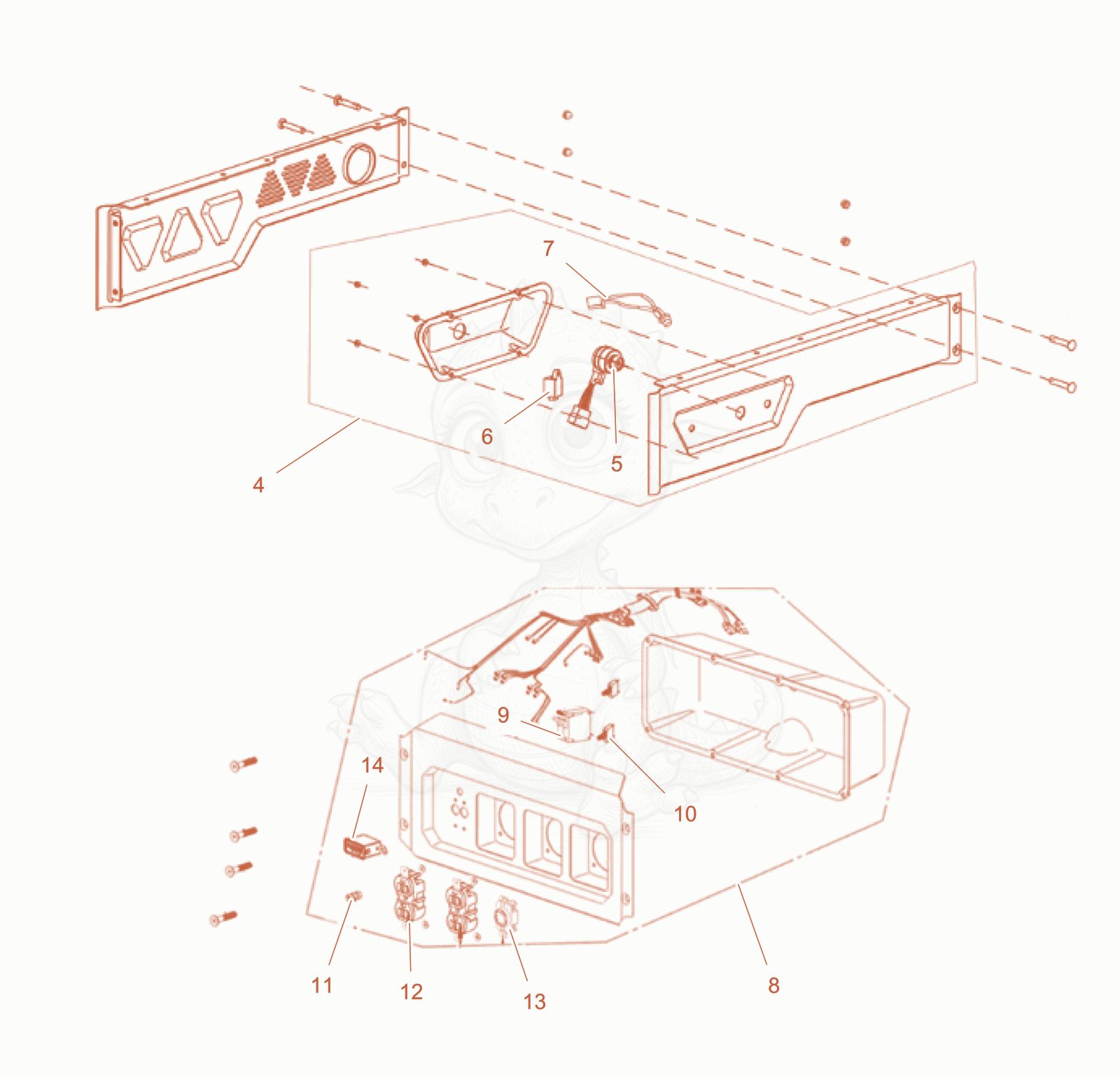 Exploded parts diagram of the Control panel assy cpl. of a Wacker Neuson GDS5500GLA, with numbered balloons